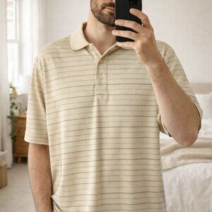 PGA Tour Polo Mens Medium Yellow Shirt Collared Striped Golf Performance